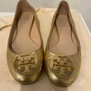 Tory Burch Reva Gold Ballet Flats